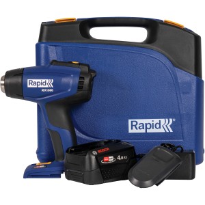 Kit pistola termica a batteria Rapid RX1000 18 V con batteria, caricabatterie e valigetta.
