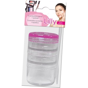 t.b.t. Set di 3 contenitori trasparenti con coperchi rosa per accessori bagno.