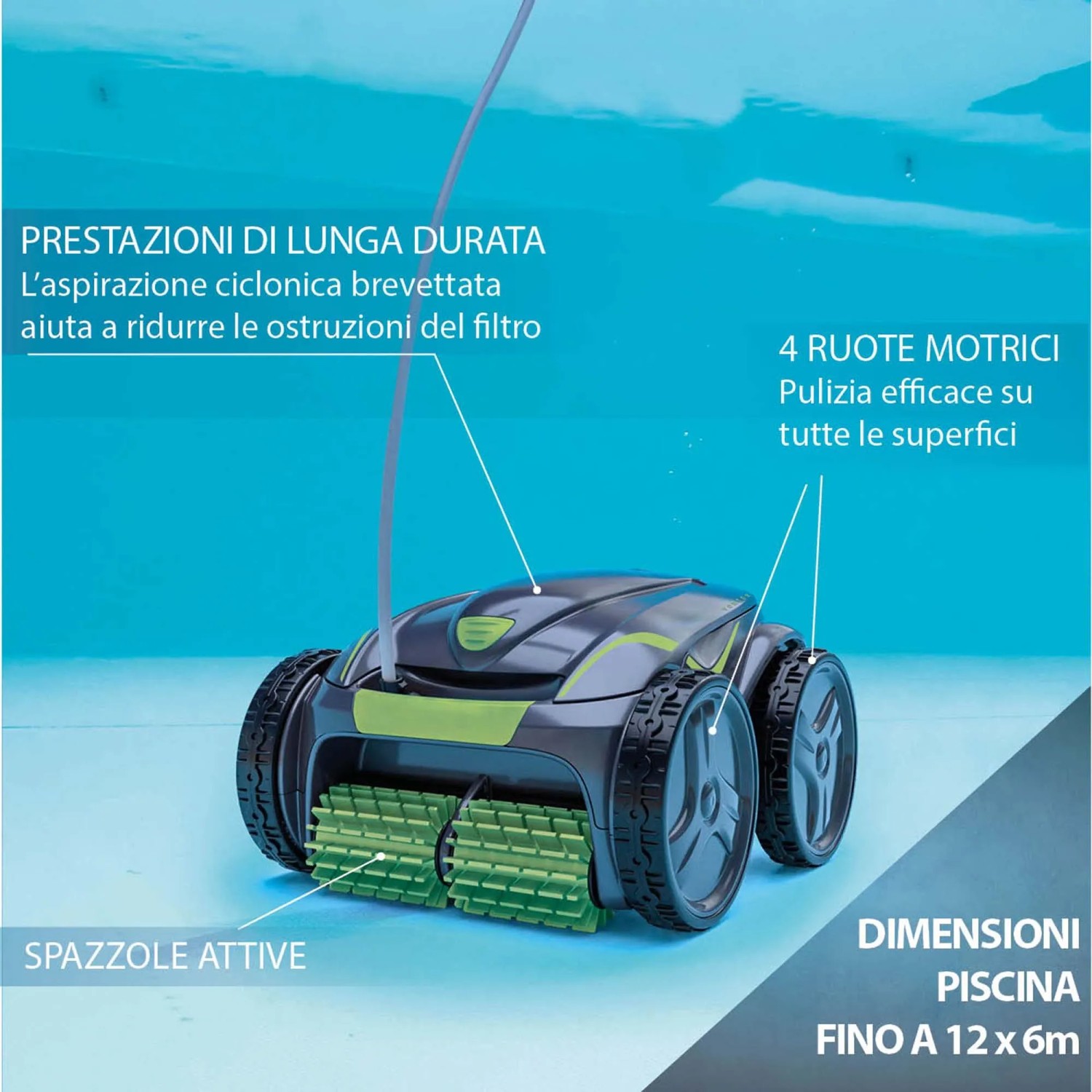 Robot pulitore Zodiac GV 5220 per la pulizia di fondo, pareti e linea d'acqua, grigio.