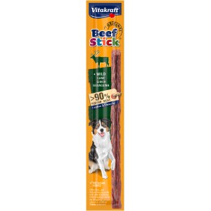 Vitakraft Beef Stick Wild, snack masticabile per cani con alto contenuto di carne (90%) e sapore di selvaggina.