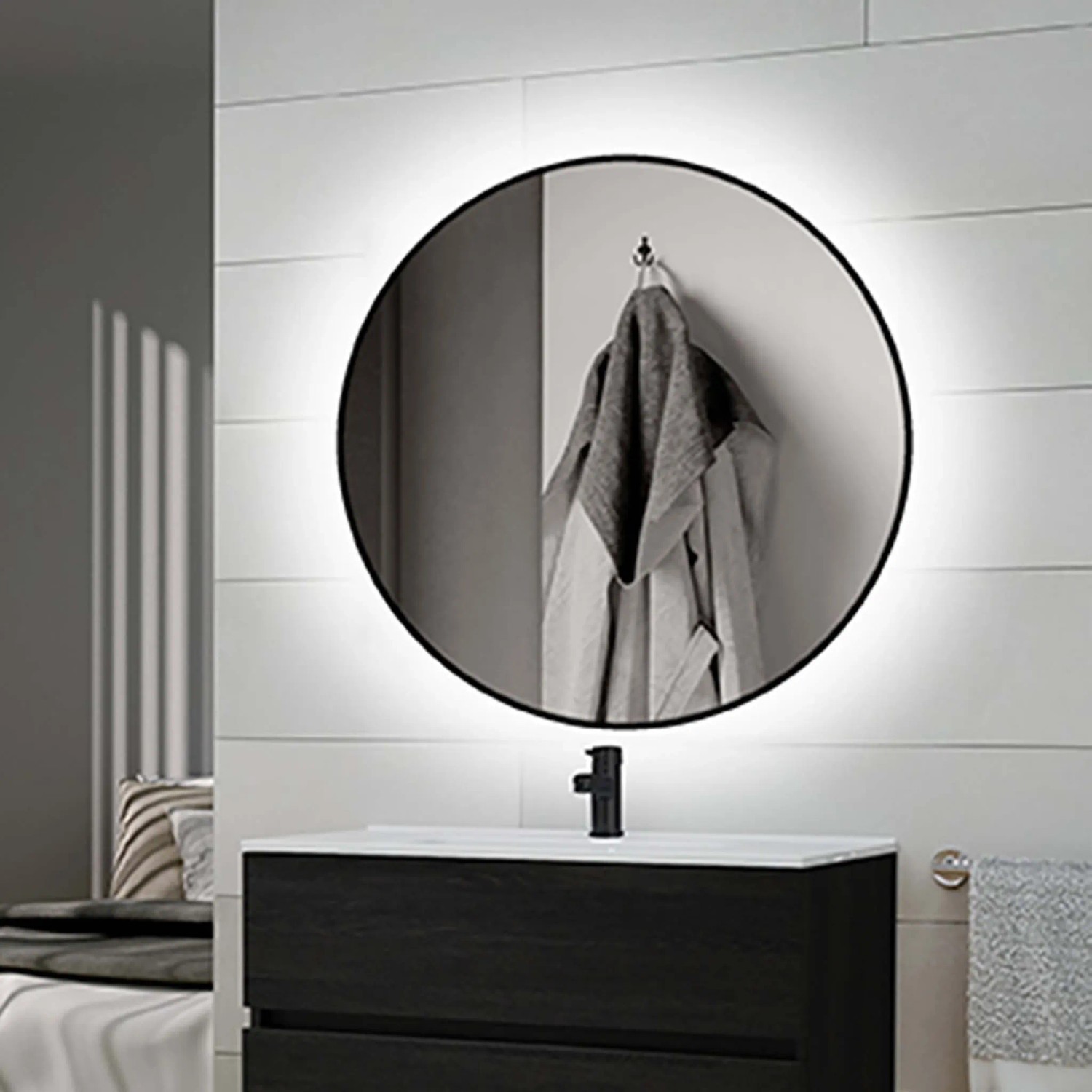 VocalStar Specchio da bagno nero da 55,9 x 76,2 cm, moderno, con cornice in metallo, quadrato, rettangolare, specchio da parete per vanità, vetro spesso 0,6 cm, da appendere