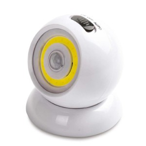 Lampada da lettura t.b.t. bianca con anello luminoso giallo e sensore di movimento.