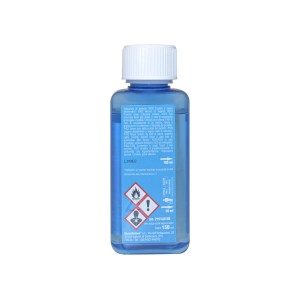Flacone additivo olio t.b.t., liquido blu, tappo bianco.
