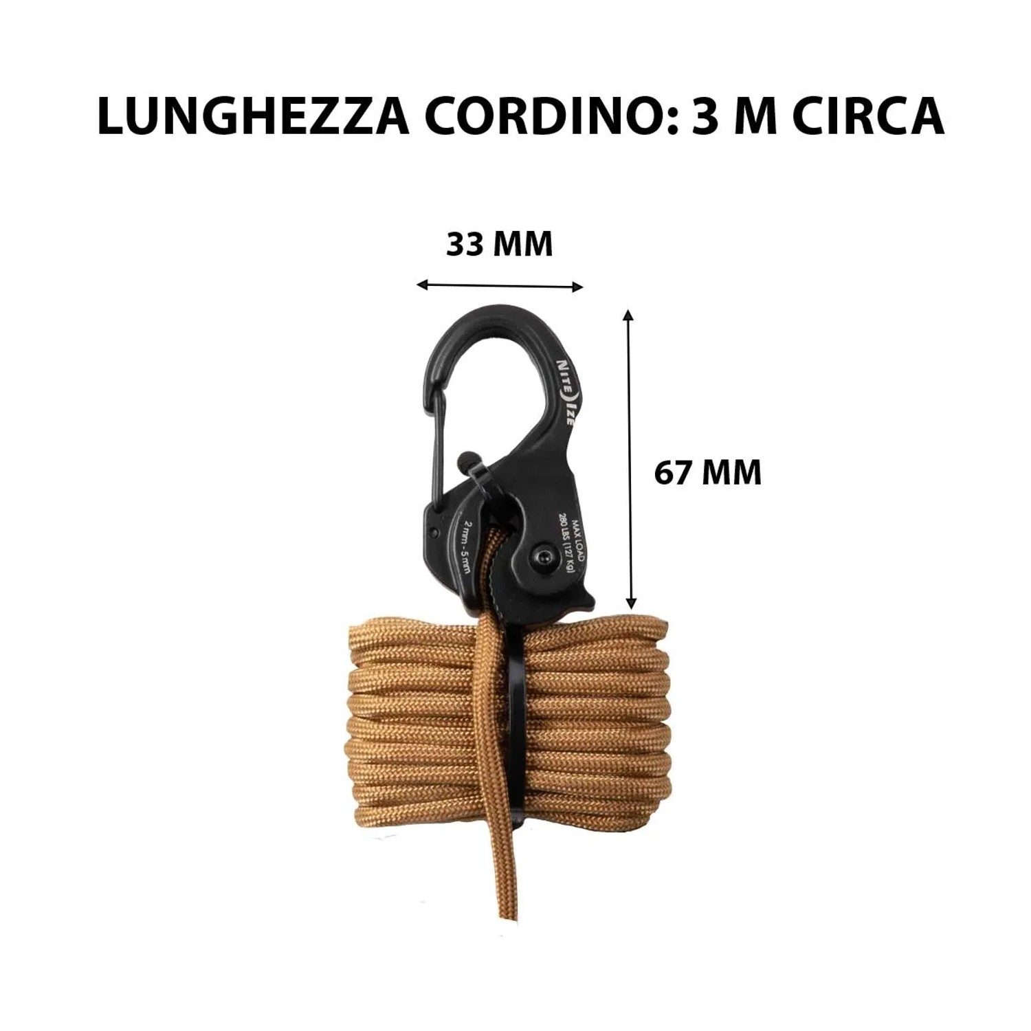 t.b.t. con moschettone e corda marrone. Ideale per la categoria Tenditori e Cinghie di fissaggio.