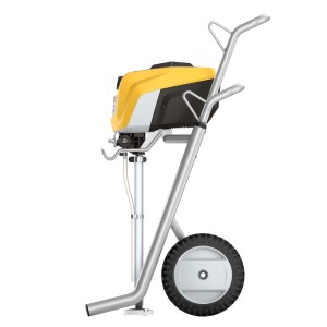 Pompa a pressione t.b.t. gialla e nera su ruote con telaio argentato.