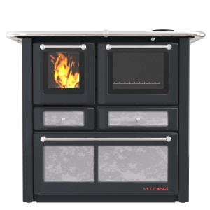 Stufa a legna t.b.t. antracite con piano cottura e forno.