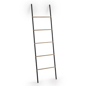 Accessorio per mobili bagno t.b.t.: Scaffale a scala con 5 ripiani in nero e effetto legno.