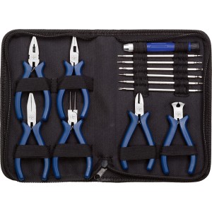 Set meccanico LUX 14 pezzi in custodia di pelle: pinze, cacciaviti e inserti per lavori di precisione.