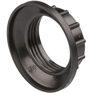 Dettaglio di una lampada da portale t.b.t. nera in plastica.