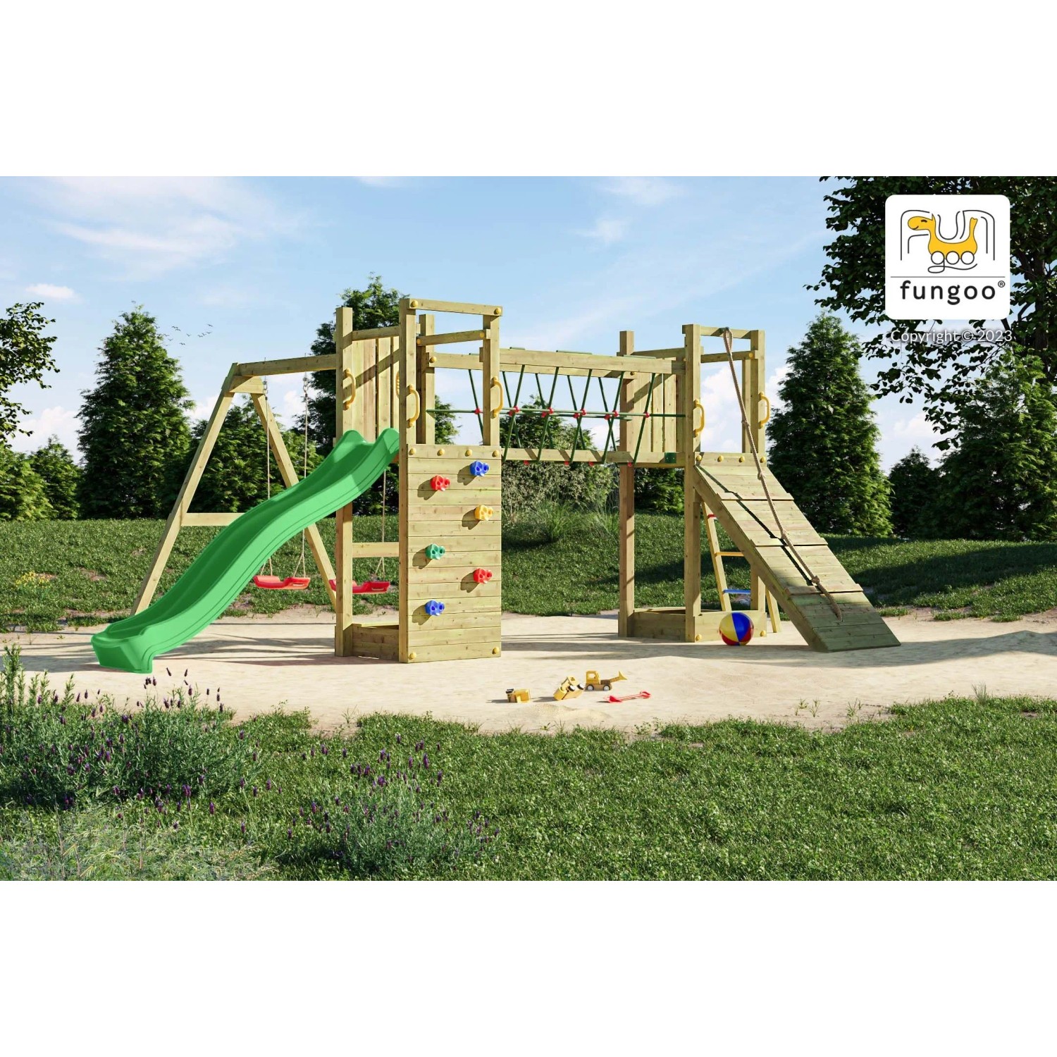 Gioco da giardino Maxi Funny con scivolo e altalene 525x398xh210 cm_3