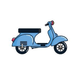 Illustrazione di uno scooter blu in stile retrò.