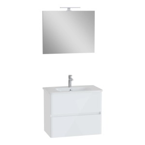 Mobile bagno lavabo+specchio LED sospeso 2 cassetti Mia Plus 80 cm bianco lucido