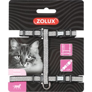 Pettorina per gatti Zolux, argento glitterato, regolabile con chiusura a clip.