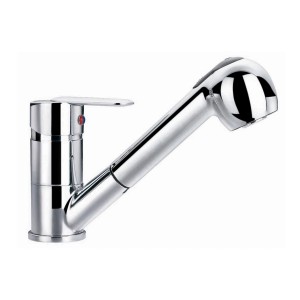 Miscelatore monocomando t.b.t. con doccetta estraibile, cromato.