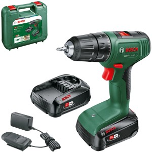 Set avvitatore a batteria Bosch EasyDrill 18V-40 con 2 batterie, caricabatterie e valigetta.
