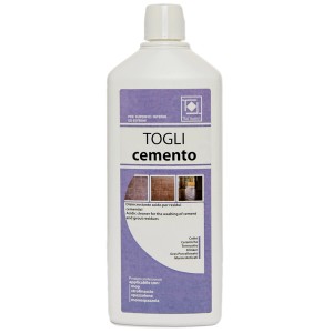 Flacone di detergente per la rimozione di residui di cemento per piastrelle e pietra.