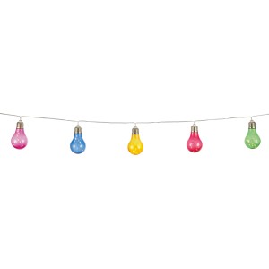 Catena luminosa solare colorata con lampadine per giardino, balcone e terrazza.