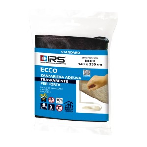 Zanzariera per porta nera confezionata con strisce adesive, 140x250cm.