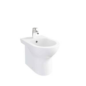 Bidet filo muro S20 Round a pavimento in ceramica bianca monoforo