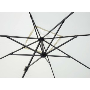 Dettaglio dell'ombrellone t.b.t. visto dal basso, che mostra la struttura e il telo.