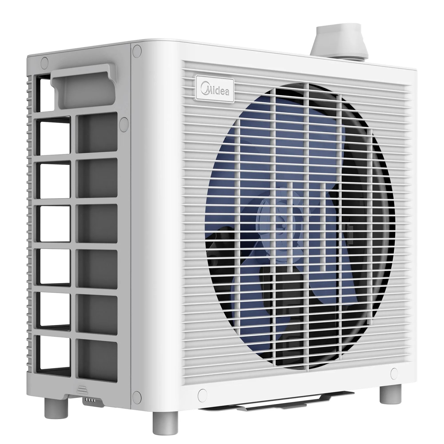Condizionatore mobile Midea PortaSplit Cool bianco-grigio, unità esterna con griglia della ventola.