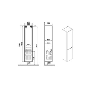 Mobile bagno colonna sospesa con portabiancheria Integra Round 40x180 cm terra