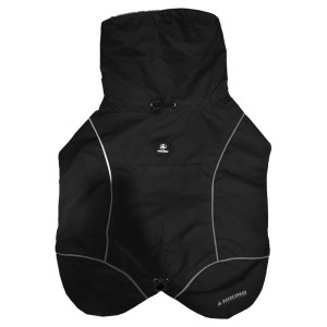 Abbigliamento per cani t.b.t. nero con cappuccio e dettagli riflettenti.