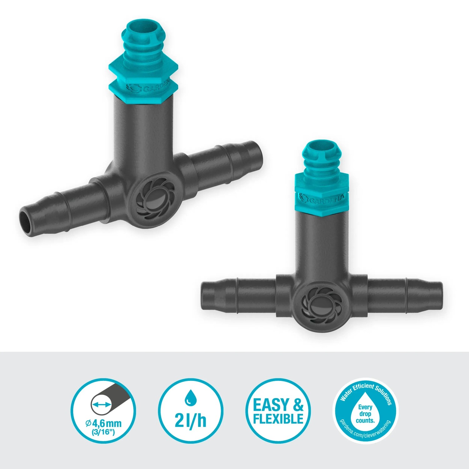 Gardena Gocciolatore in linea, 2 l/h, set da 10 per sistemi Micro-Drip, per irrigazione a fila.