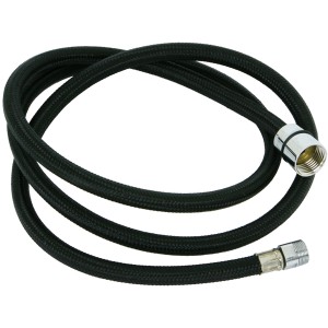 Tubo di collegamento cucina nero con raccordi cromati.