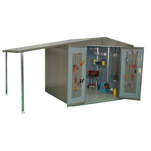 Tettoia laterale Biohort per casetta da giardino Europa, argento metallizzato. Spazio extra.