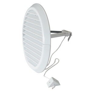 Griglia di ventilazione bianca ovale con cordino per controllare il flusso d'aria.