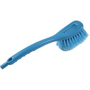 Spazzola di pulizia blu per la cura dell'auto con manico.