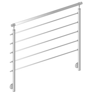 Ringhiera per scale argentata con barre orizzontali, accessori per scale e ringhiere.