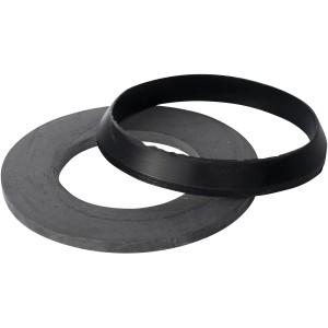 Anelli di tenuta per cassette WC, composti da un anello nero e uno grigio.