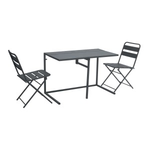 Set mobili da balcone grigio: tavolo e due sedie pieghevoli per il balcone.