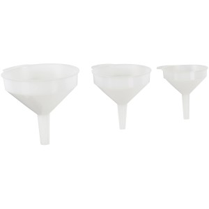 Set di 3 imbuti in plastica di diverse dimensioni per un travaso senza gocce.