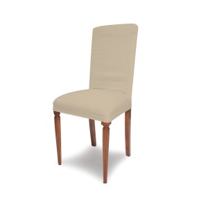 Coprisedia beige per sedie da pranzo.