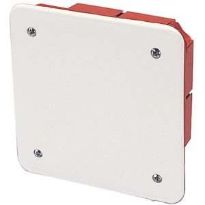 Scatola da parete t.b.t. bianca con cornice rossa e quattro viti.