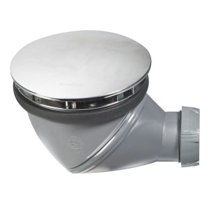 Sifone per doccia con copertura cromata, vista dettagliata.