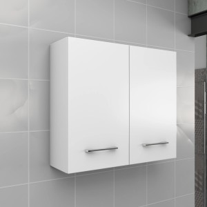 Mobile bagno sospeso t.b.t. bianco con due ante e maniglie argentate.