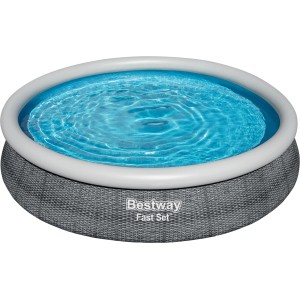 Piscina fuori terra Bestway Fast Set, Ø 336 cm, con effetto rattan e pompa filtro.