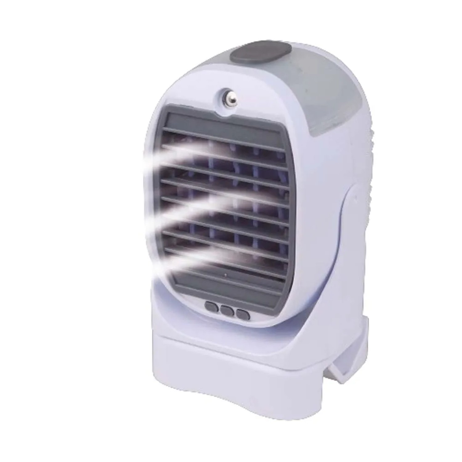 Ventilatore t.b.t. bianco compatto con funzione di raffreddamento per tavolo.