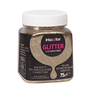 Glitter in polvere in contenitore trasparente per effetti creativi.
