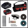 Set batteria t.b.t. con caricabatterie, borsa porta attrezzi, dischi da taglio, punte e lame per seghetto.