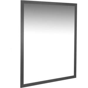 Specchio da parete rettangolare con cornice sottile e scura.