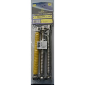 Kit scaldabagno t.b.t. con tubi flessibili gialli e argento.