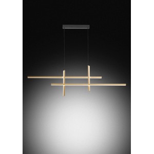 Moderna lampada a sospensione t.b.t. in metallo effetto oro per interni.