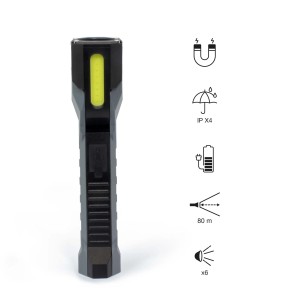 Torcia t.b.t. grigia con luce gialla, magnetica e impermeabile.