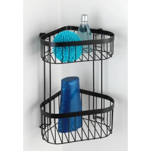 Mensola angolare nera a 2 ripiani Wenko Classic Plus in acciaio per bagno e doccia.