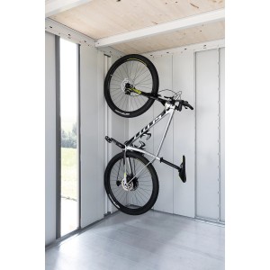 Biohort BikeMax portabici nel capanno Neo, grigio-bianco, con bicicletta.